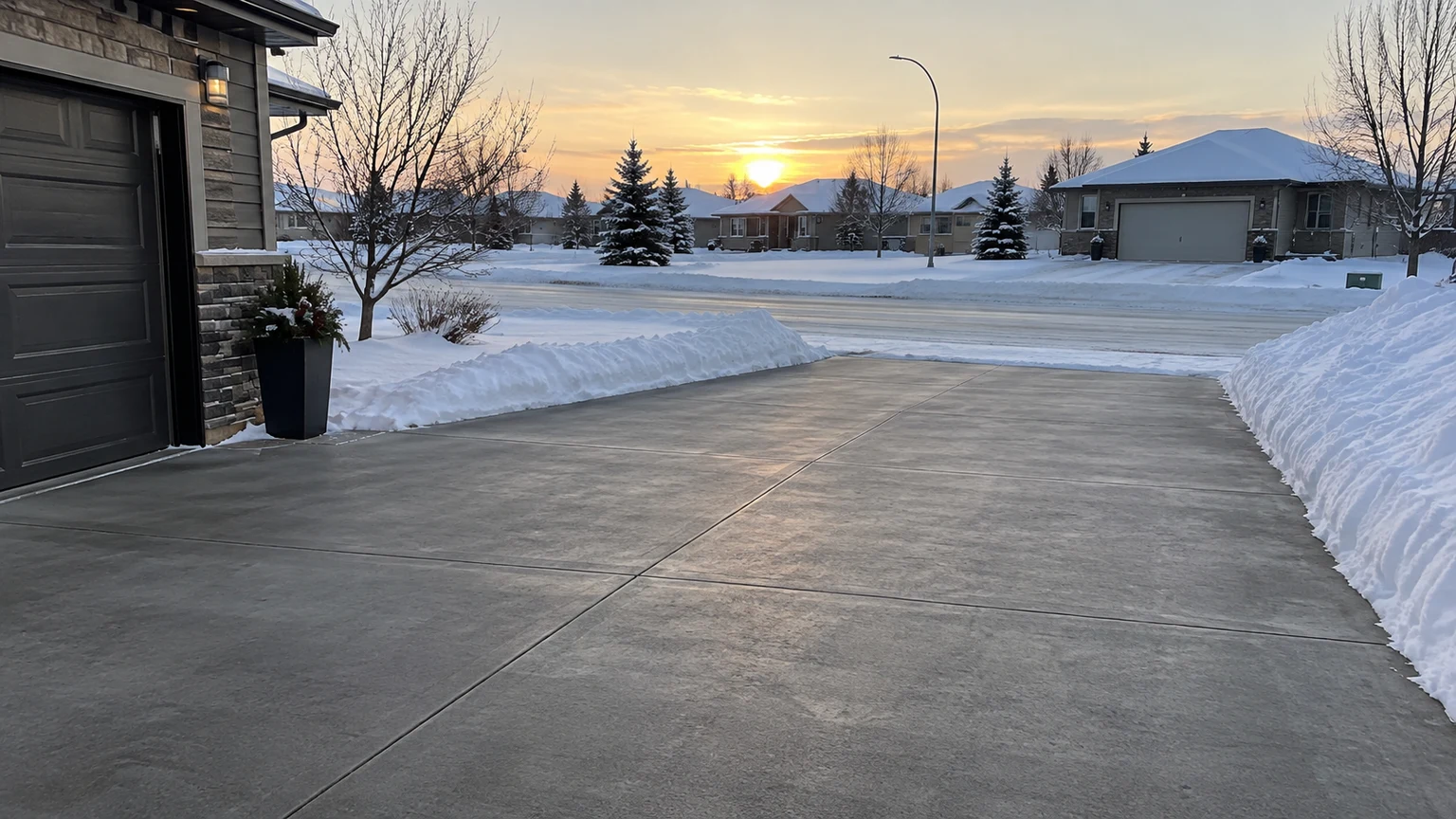 The property in winter with its driveway and walkways cleared
