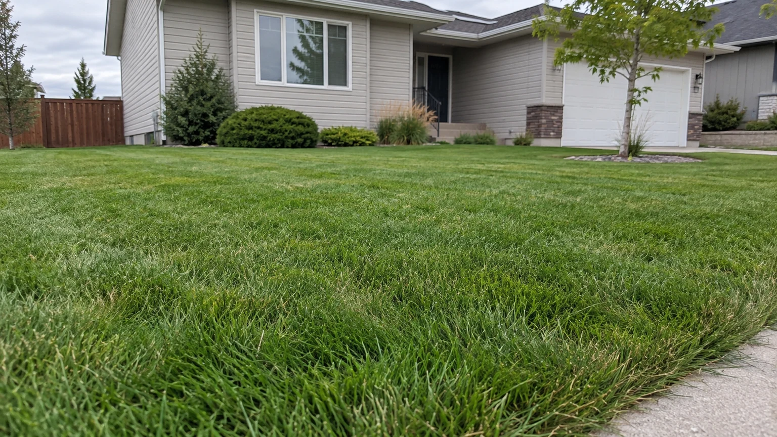 Healthy Saskatchewan residential lawn showing natural turf variation suitable for discussing fertilization outcomes.